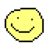 Pixel art of a smiling yellow face named Mark